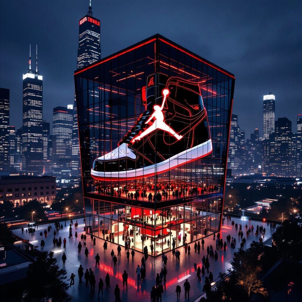 Futuristic Cityscape with Air Jordan Pavilion in Photorealis...