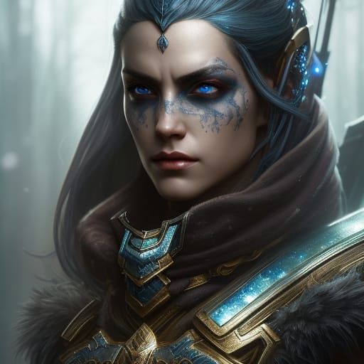 Dark Elf Winter Warrior Portrait in Dark Fantasy Style