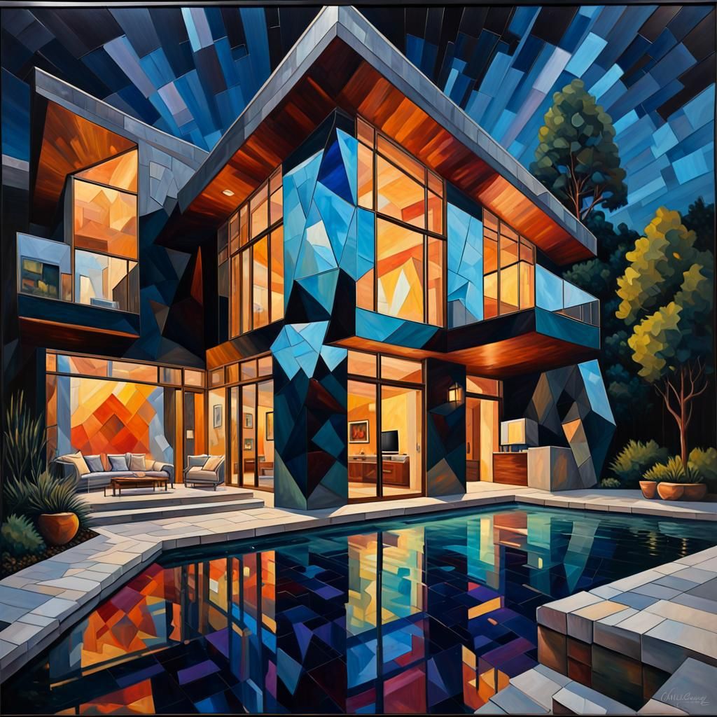 Futuristic Geometric Home Reflecting Night Lights