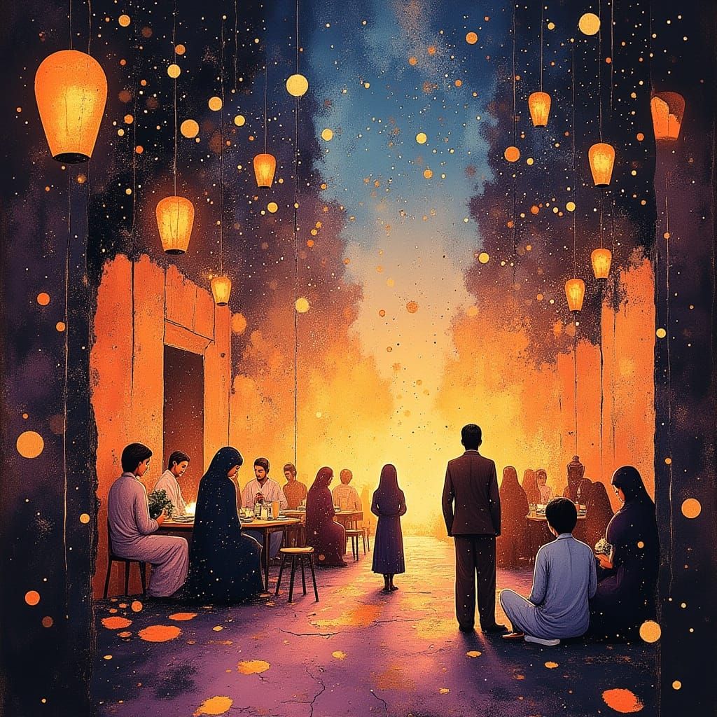 Joyful Eid al-Fitr Celebrations with Family and Lanterns
