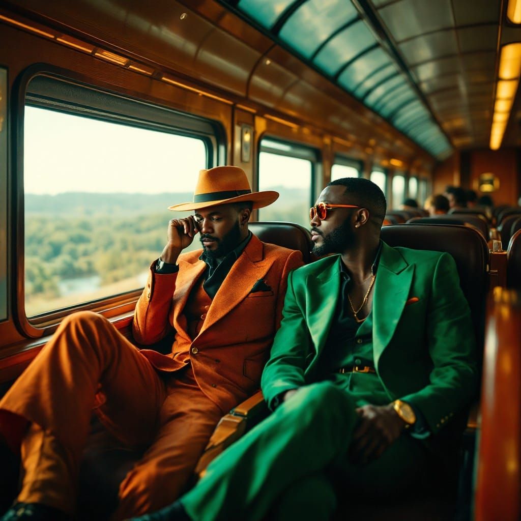 African American Men in Luxurious Amtrak Train Cabin