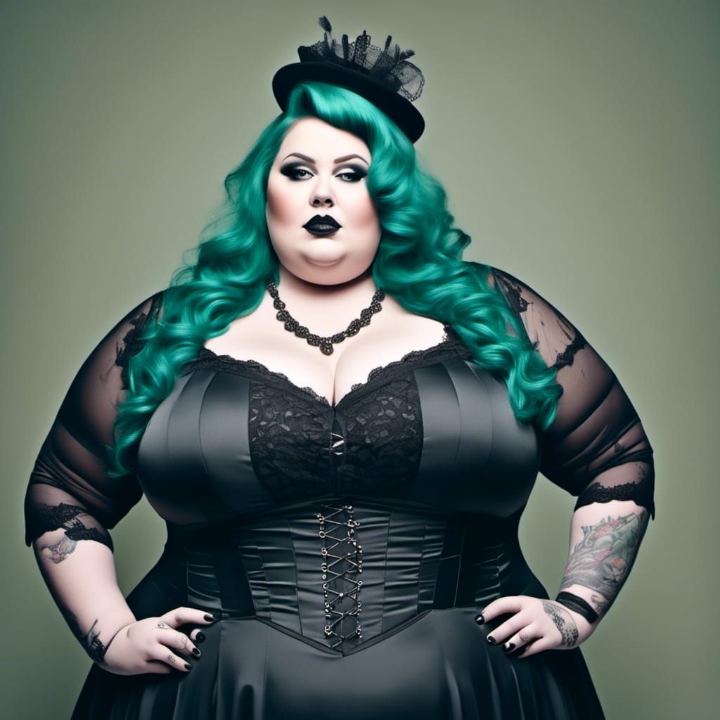 Curvy Woman Portrait in Gothic Pastel Colors