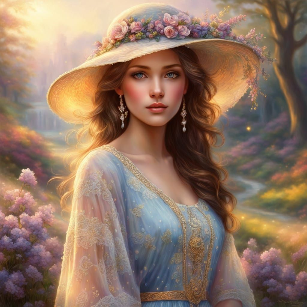 Middle Eastern Beauty with Flowers as Watercolor Painting