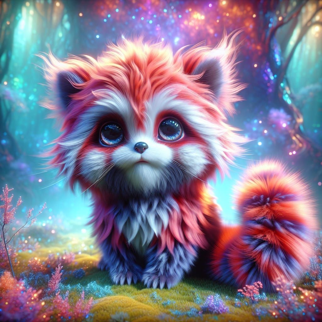 Enchanting Red Panda Kitten in Pastel Forest
