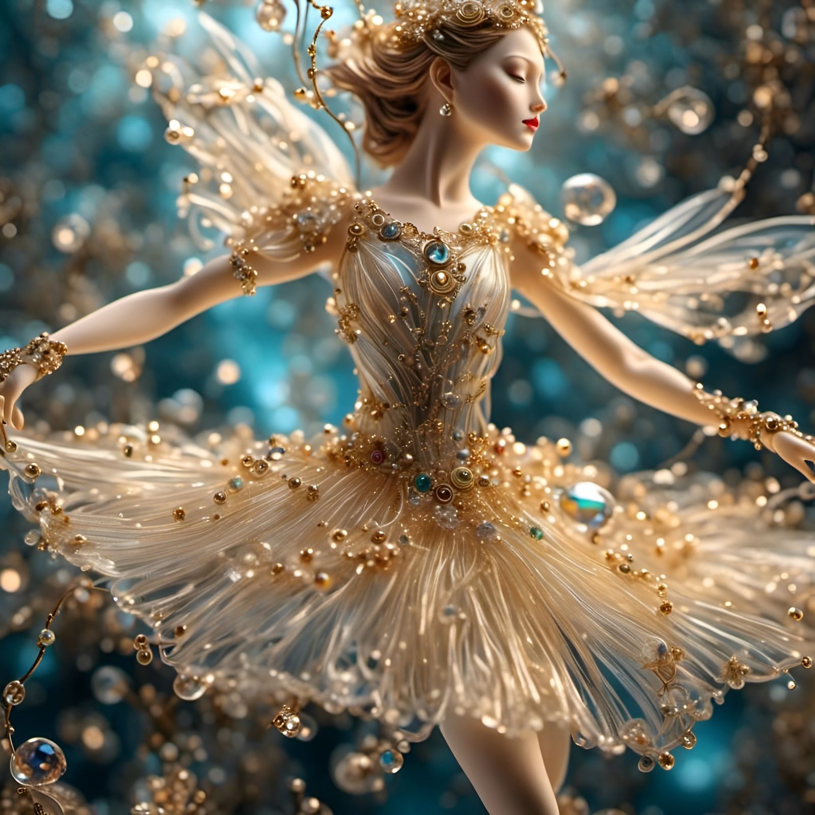 Hyperreal Ballerina Dancing with Gilt-Filament Glass
