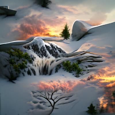 Mountain Sunset Over Snow-Covered Trees