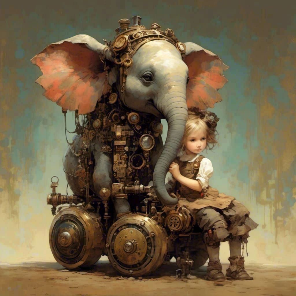 Steampunk Elephant in Child's Hand