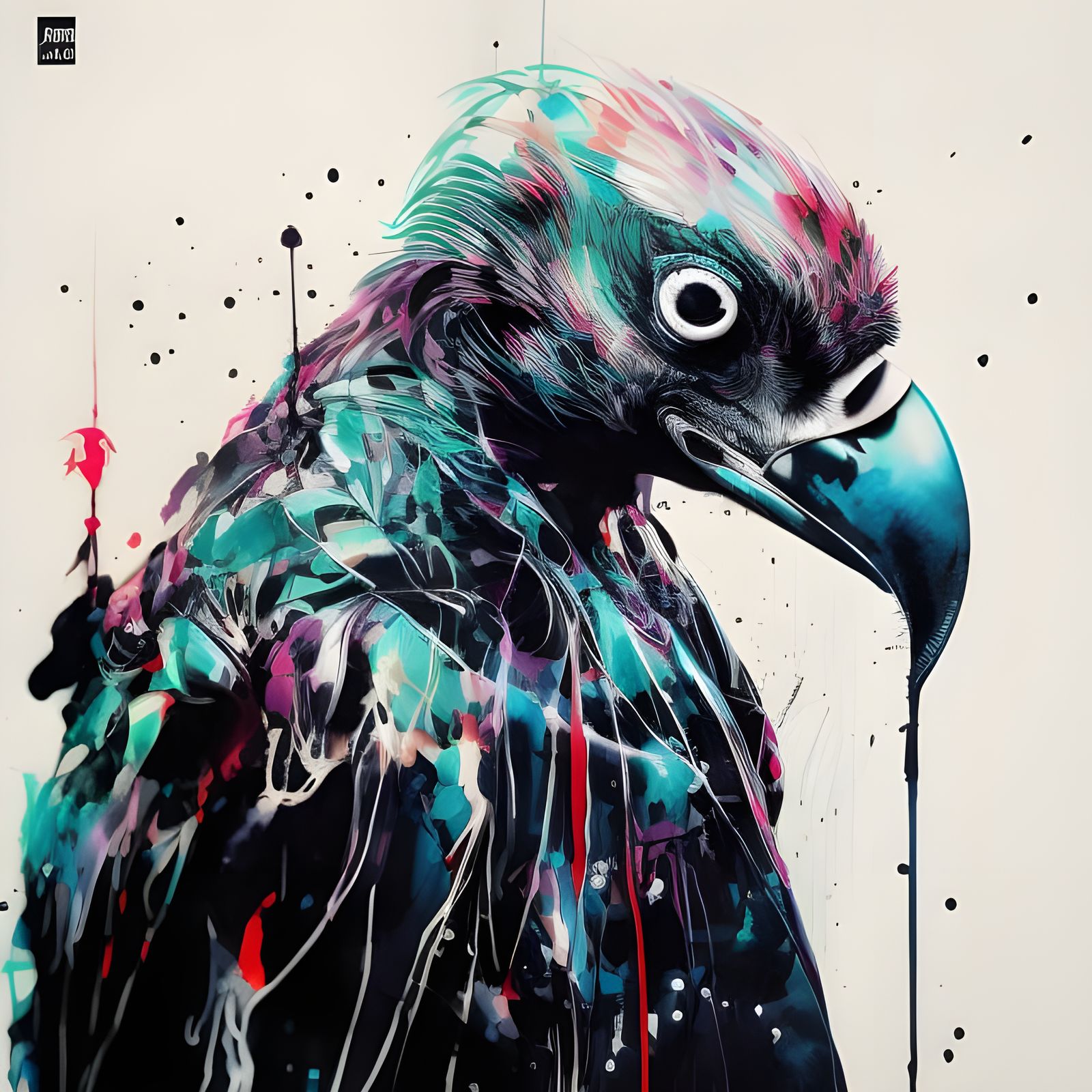 Colorful Ink Splash Vulture Portrait in 3D