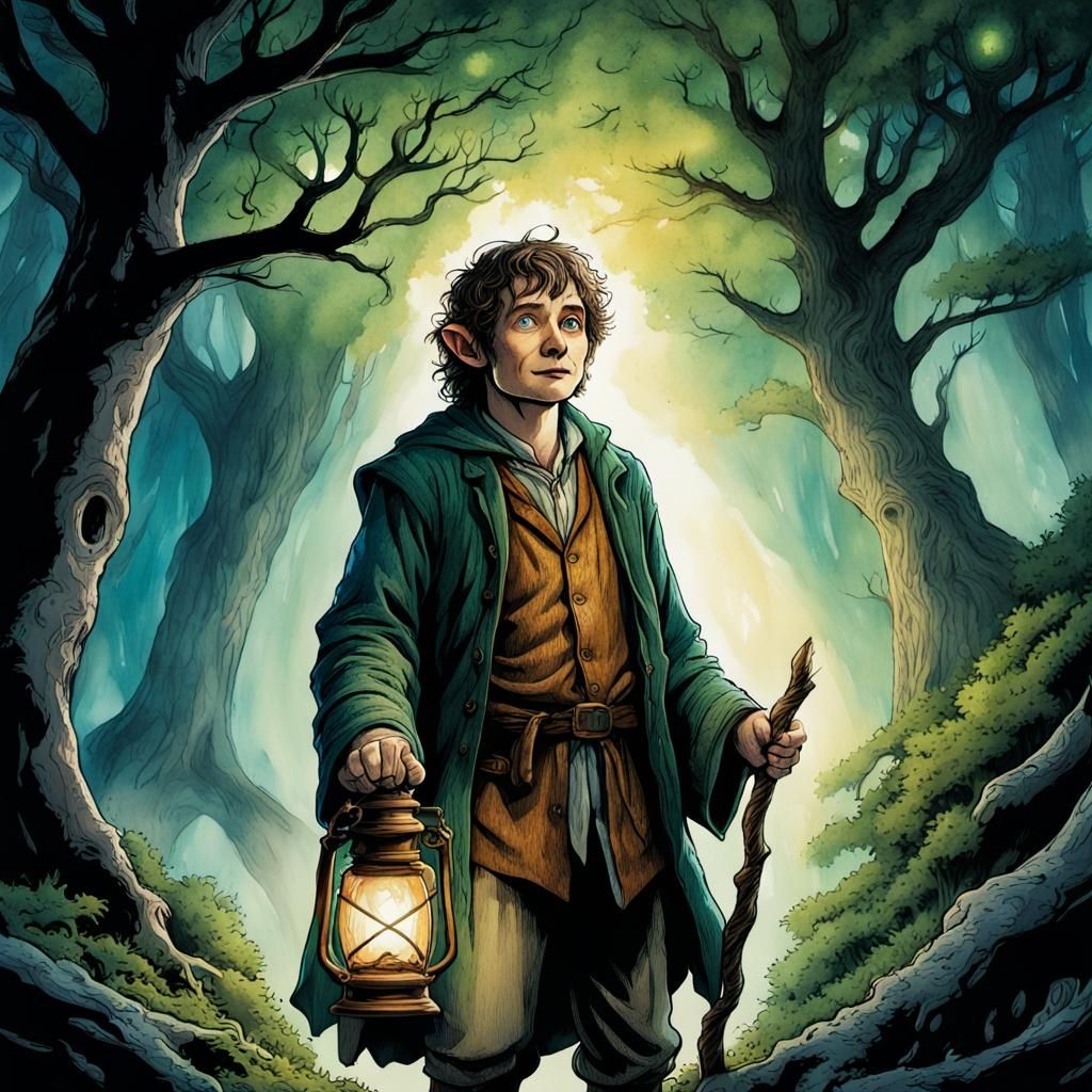 Hobbit in Mystical Forest: Comic Book Illustration