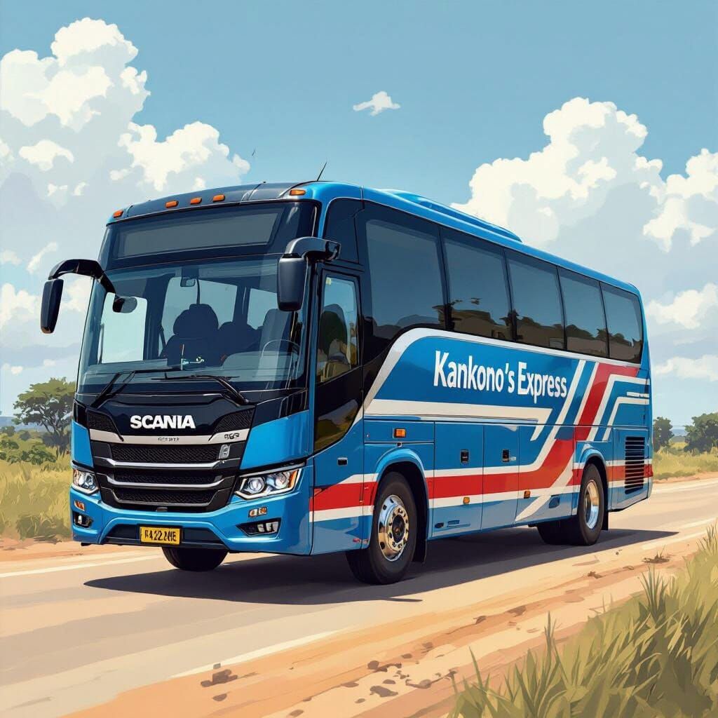 Ocean Blue Scania Bus on Dusty Tanzanian Road