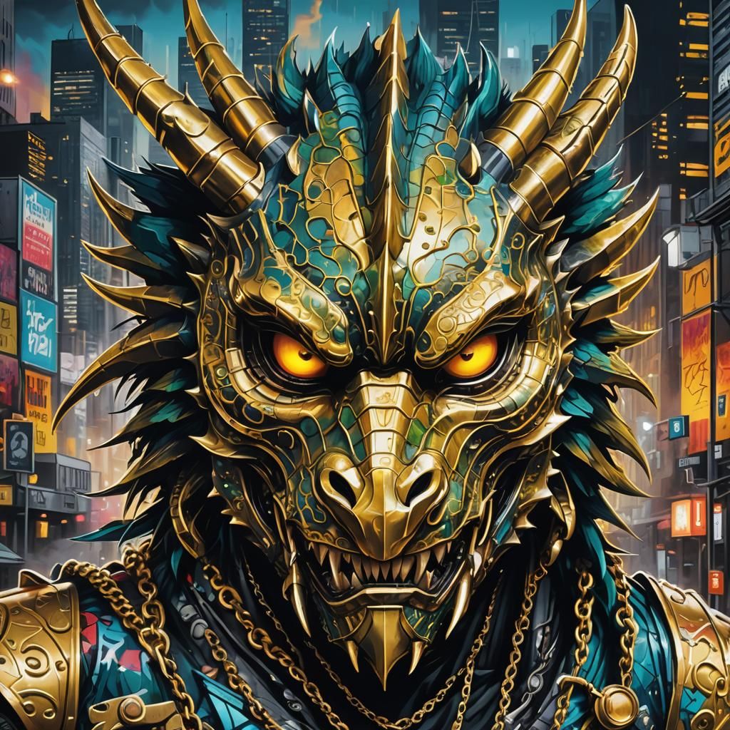 Metal Dragon Graffiti Art in Basquiat Style