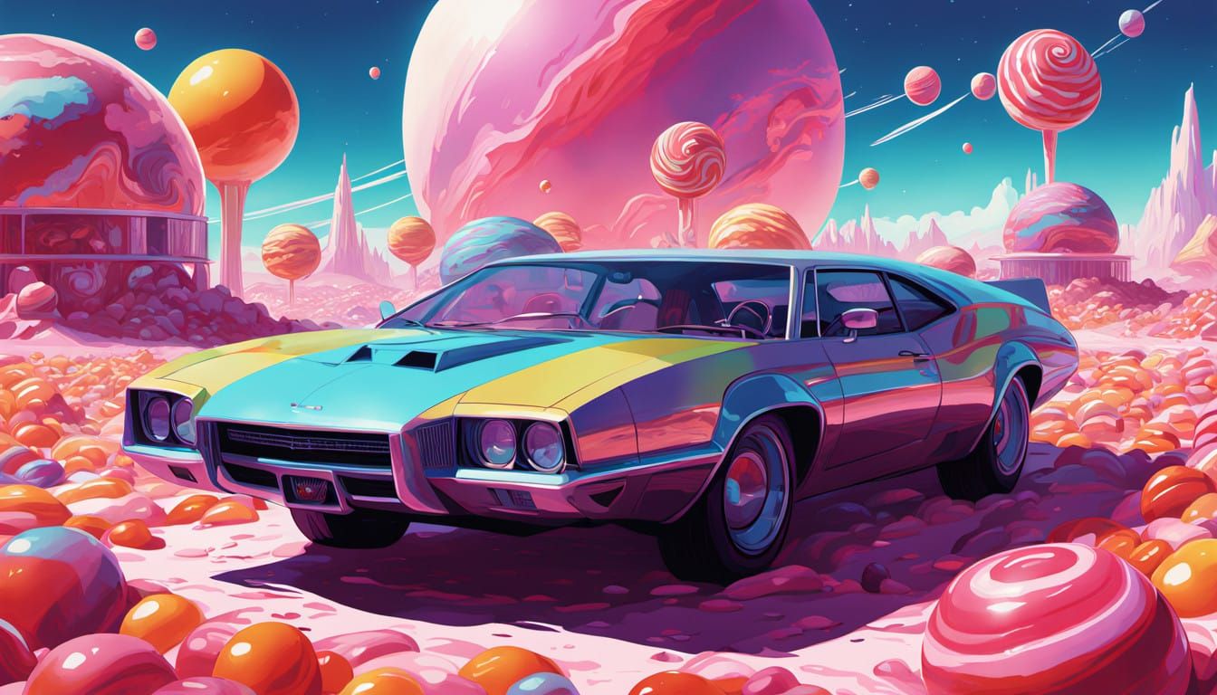 Whimsical Candy Planet Dances in Vibrant Hues