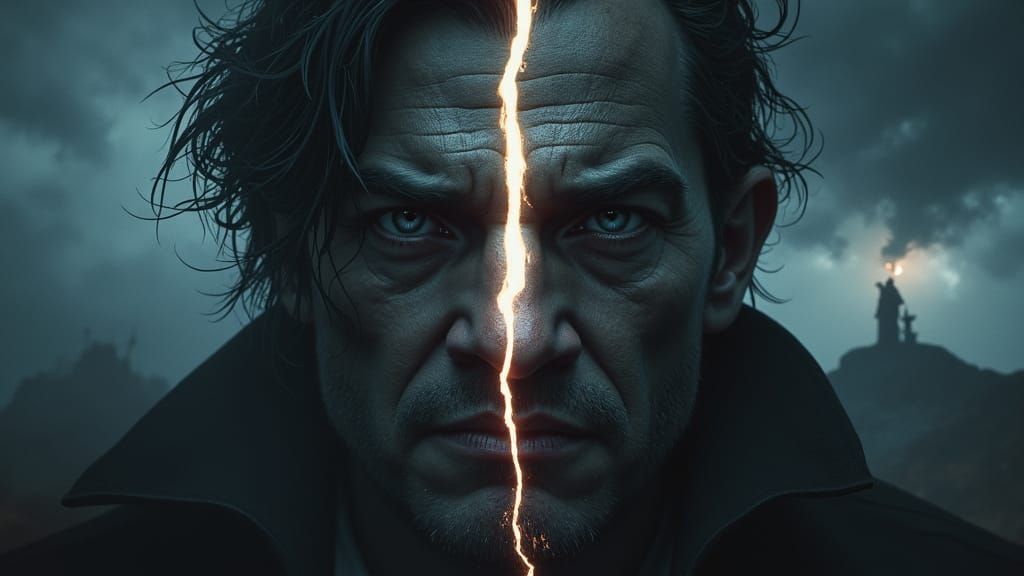 Torn Page: Hero and Villain in Stormy Night