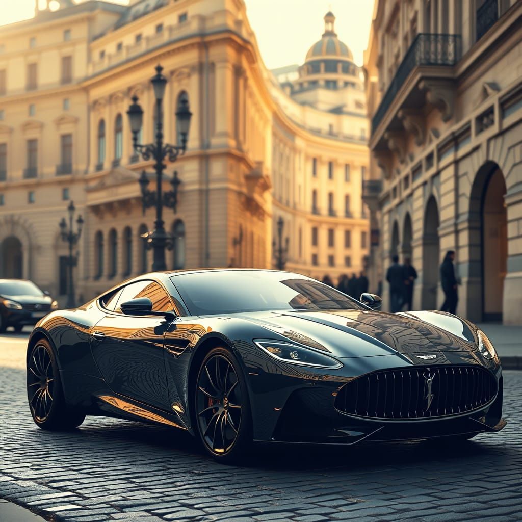 Luxury Car in Prestigious City: Cinematic Flair