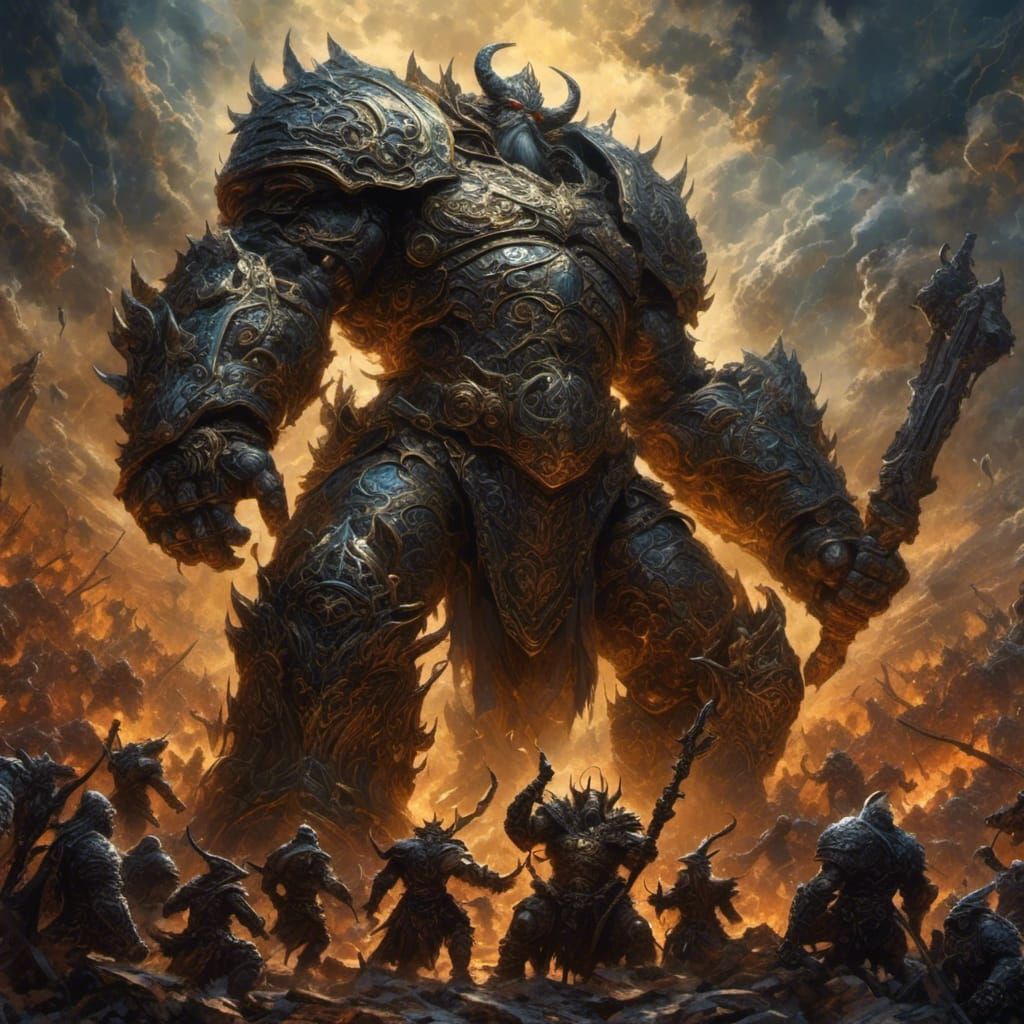 Dwarven Battle-Titan's Victory on Apocalyptic Battlefield