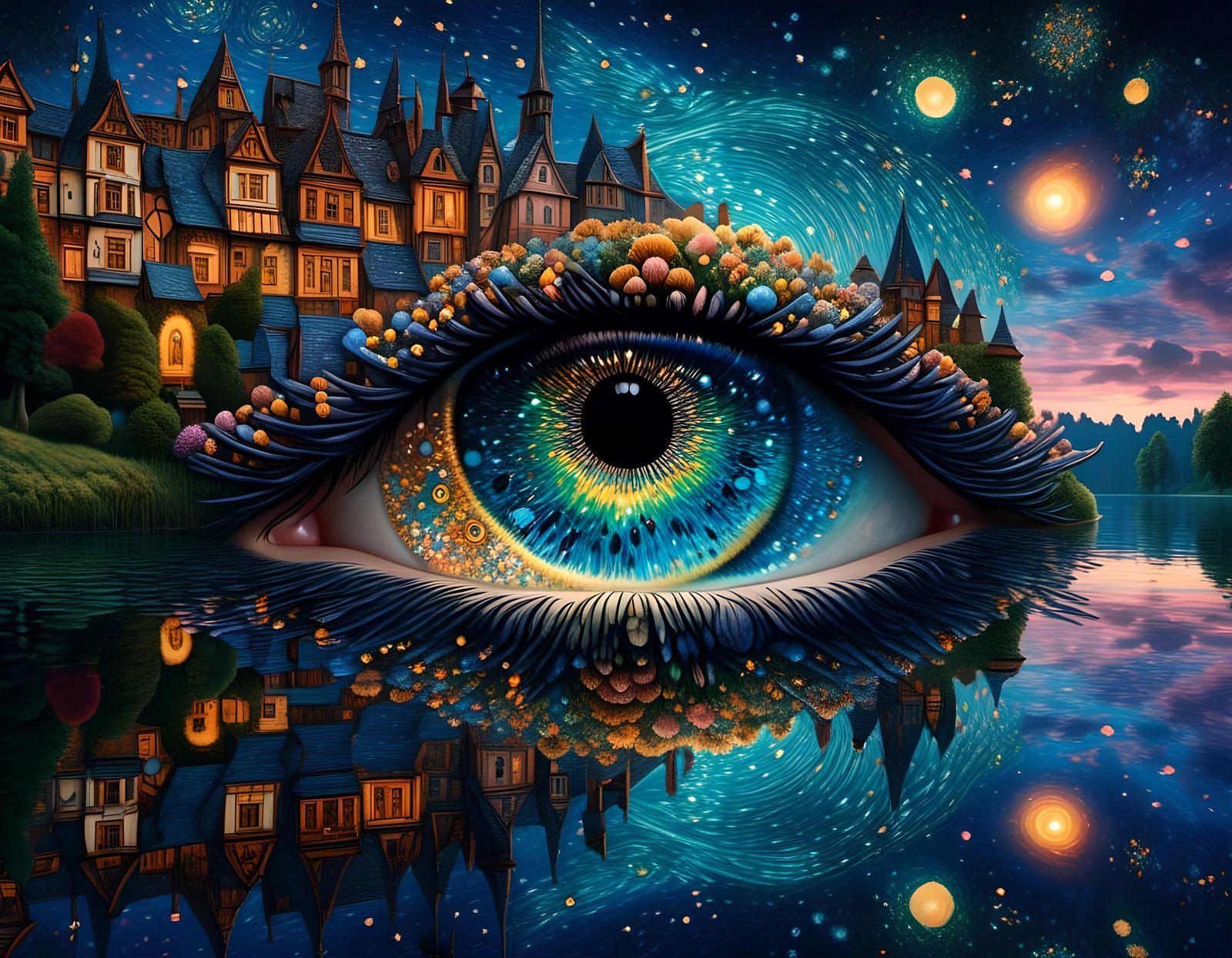 Iridescent Stardust Eye Reflecting Summer Night
