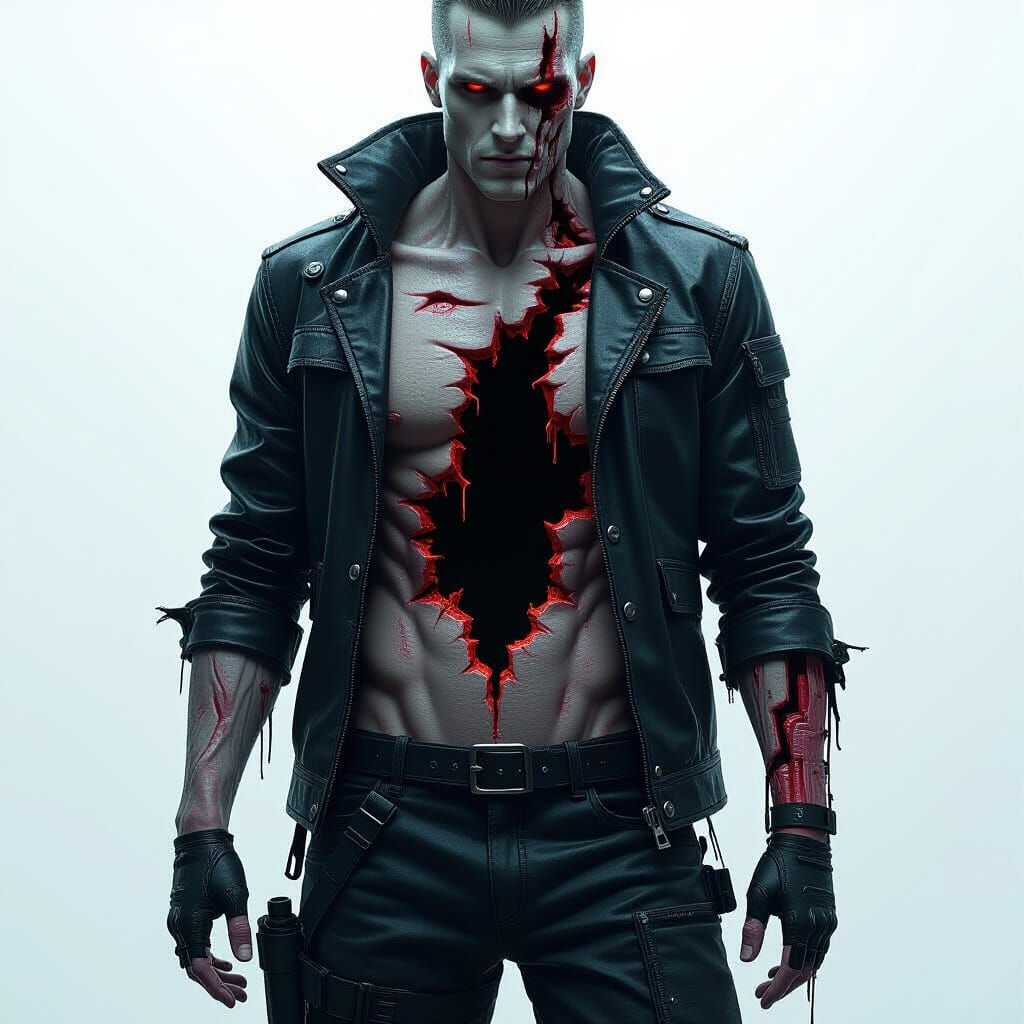 Distorted Cyberpunk Humanoid with Void Chest