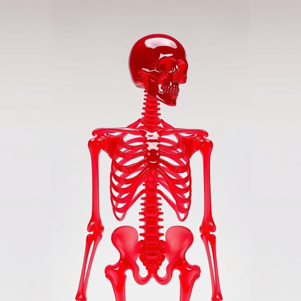 Vibrant Red Gelatin Skeleton in Medical Precision