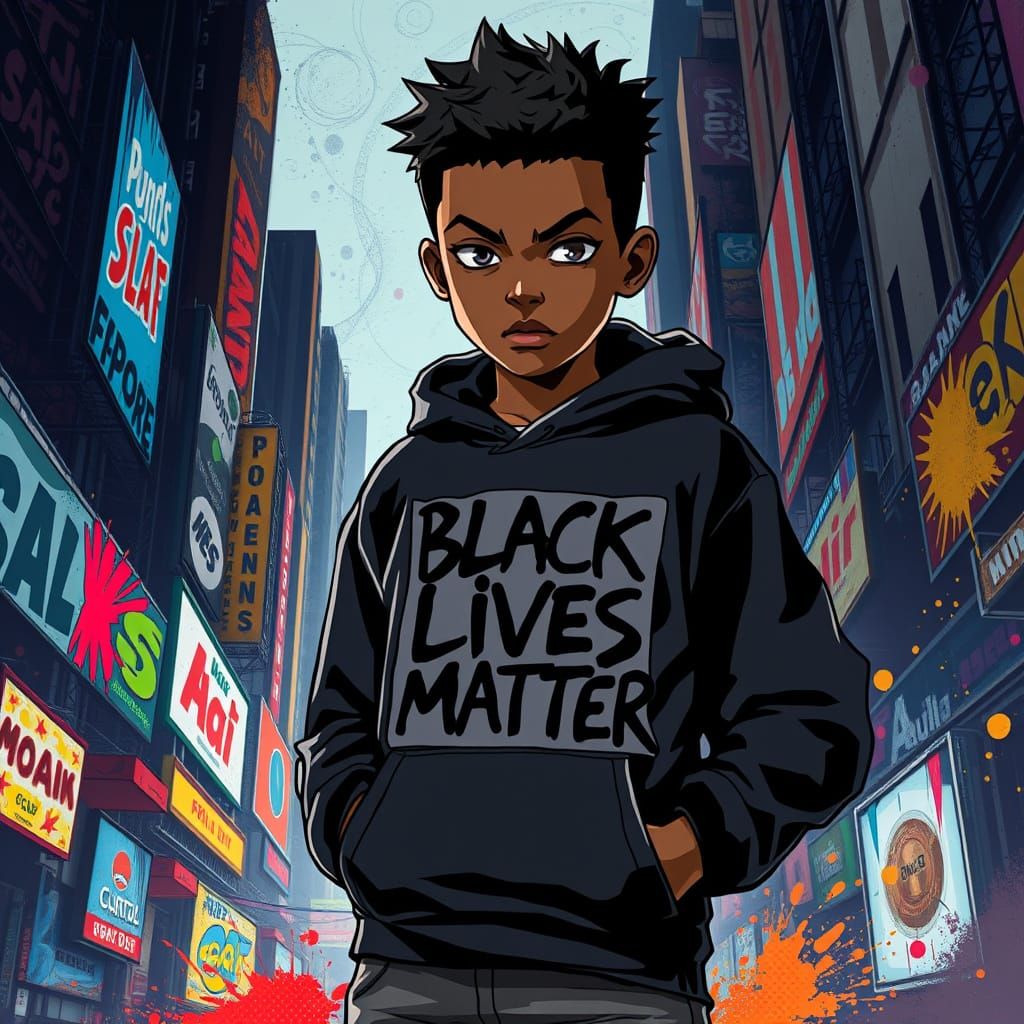 Young Hero in Urban Landscape, Black Lives Matter