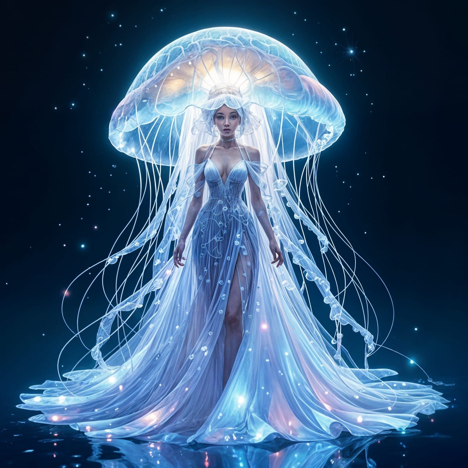 Jellyfish Dress with Flowing Tendrils