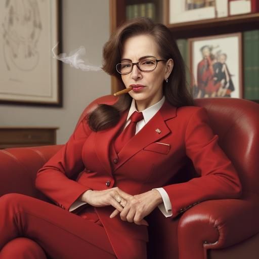 Stern University President Smoking Cigar in Red Suit