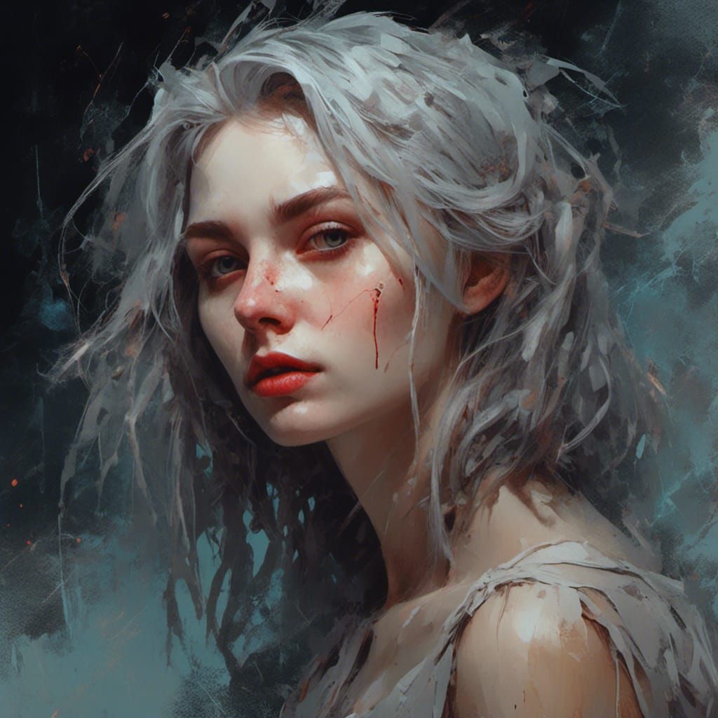 Dramatic Portrait of Grey-Haired Woman in Modern Theatre Sty...