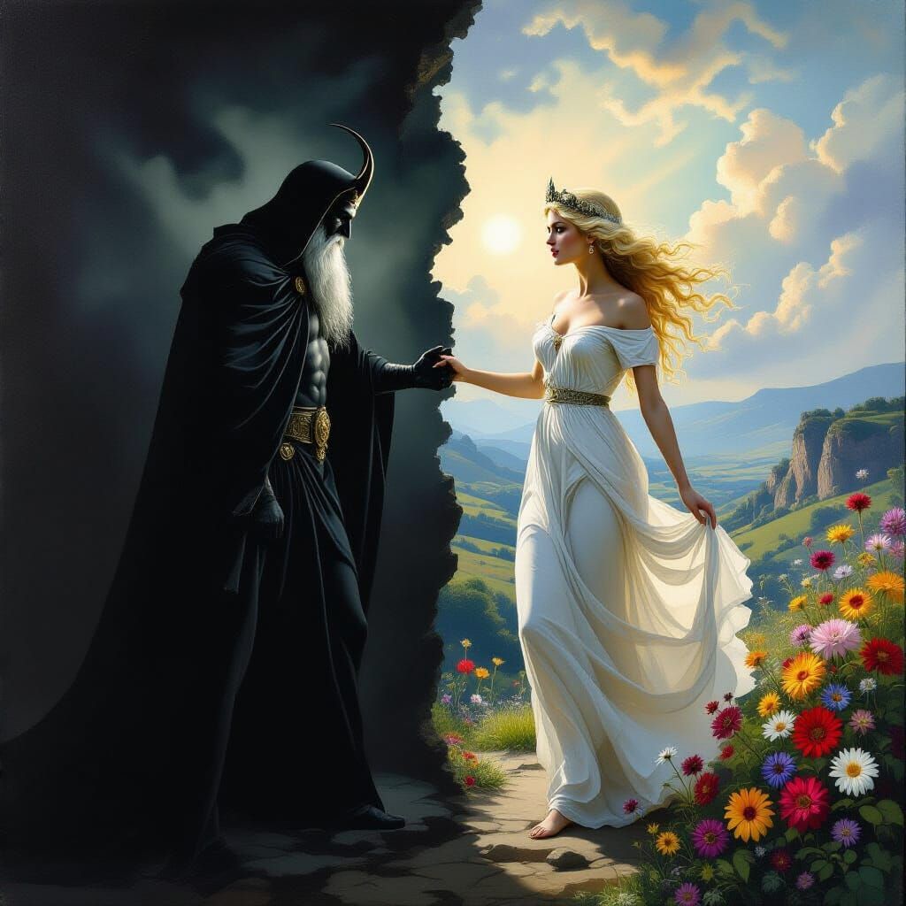Hades Abducts Persephone in a Dramatic Underworld Painting