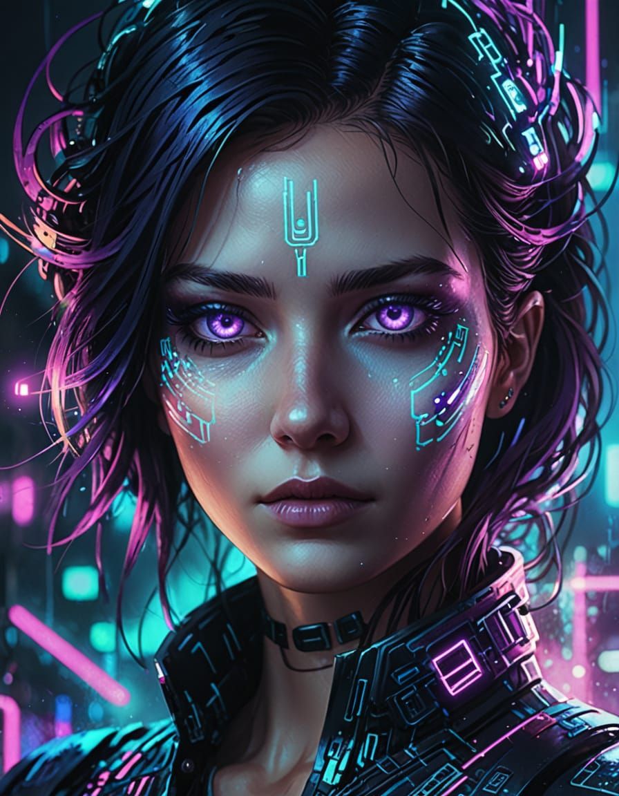 Cyberpunk AI Goddess Portrait in Digital Art Style