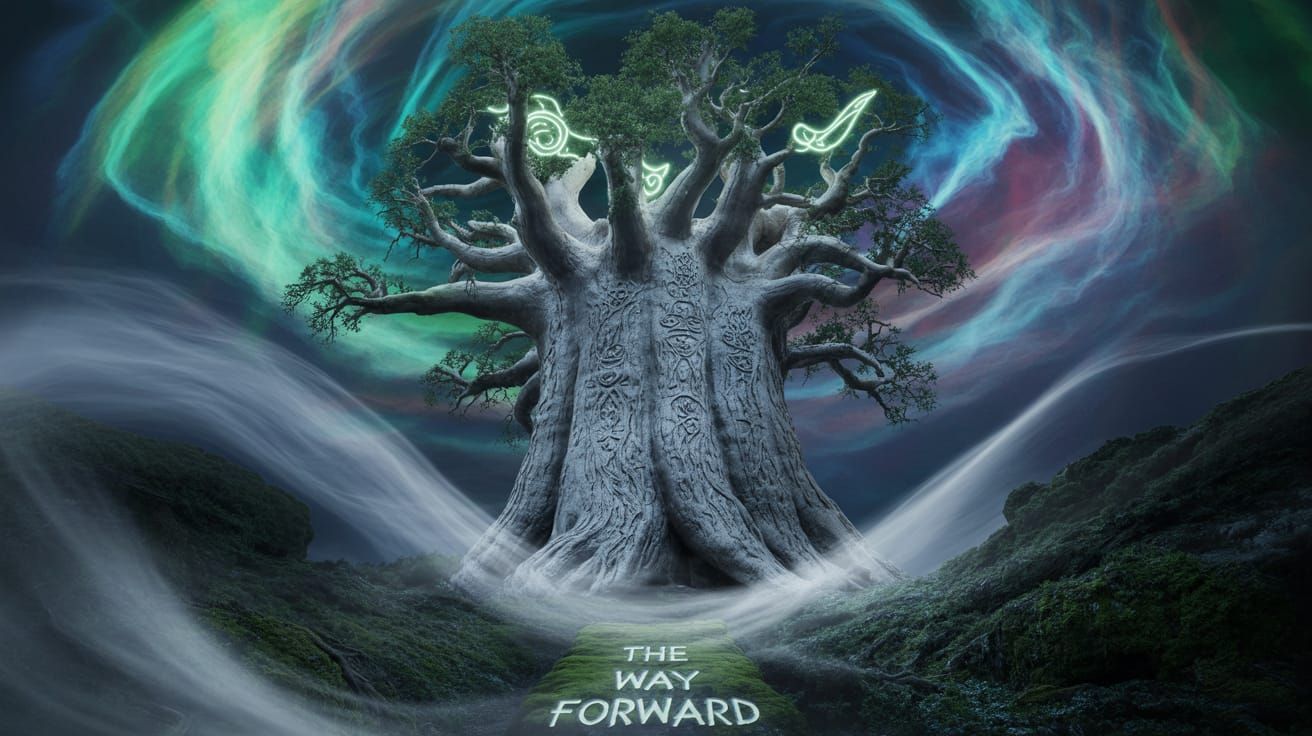 Ancient Tree Erupts From Iridescent Mist Vortex