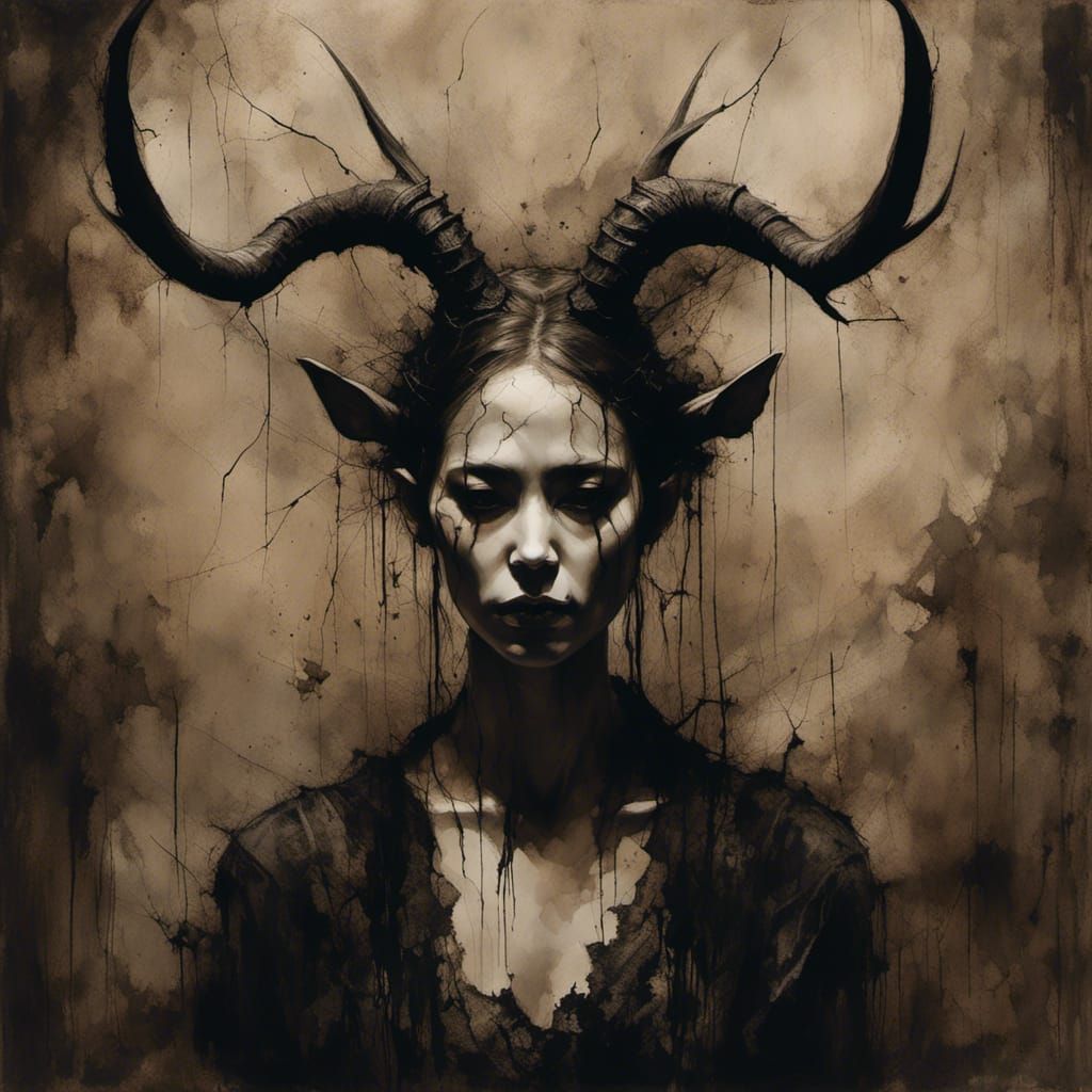 Mystical Woman Portrait with Neoclassical Symbolism