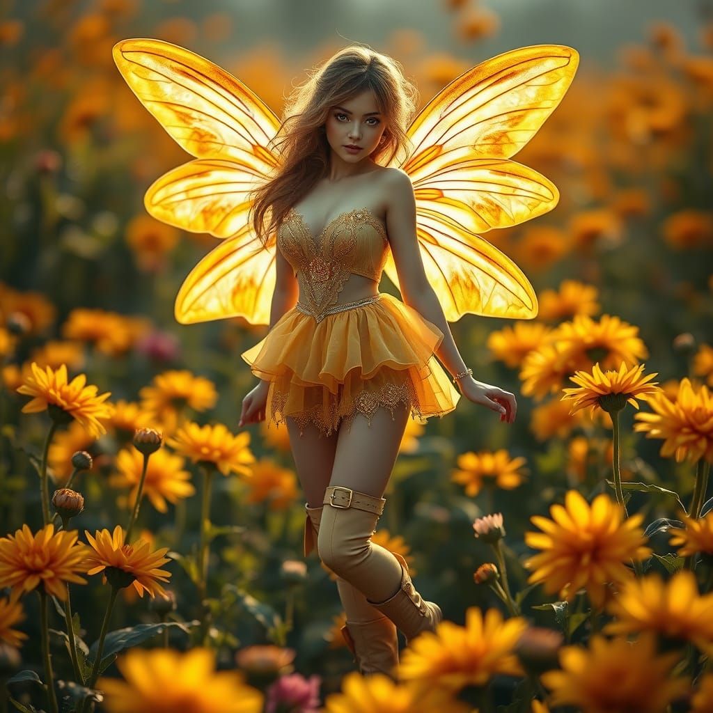 Enchanting Dahlia Fairy in Vibrant Floral Setting