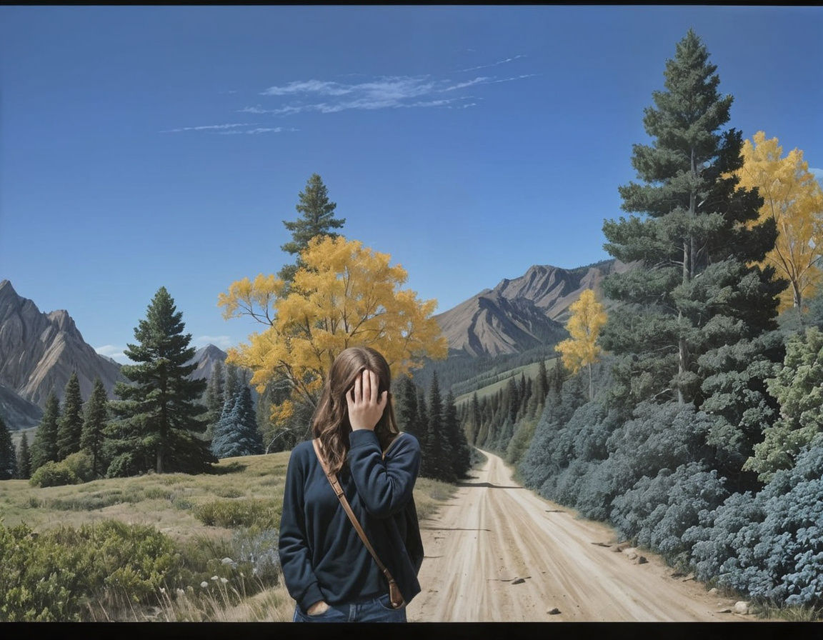 Woman in Colorado Landscape, Hands Covering Face