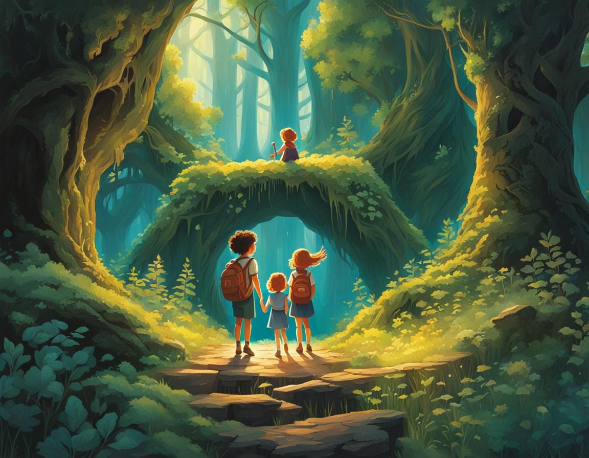 Siblings Discovering Magical Lands in Lively Illustrations