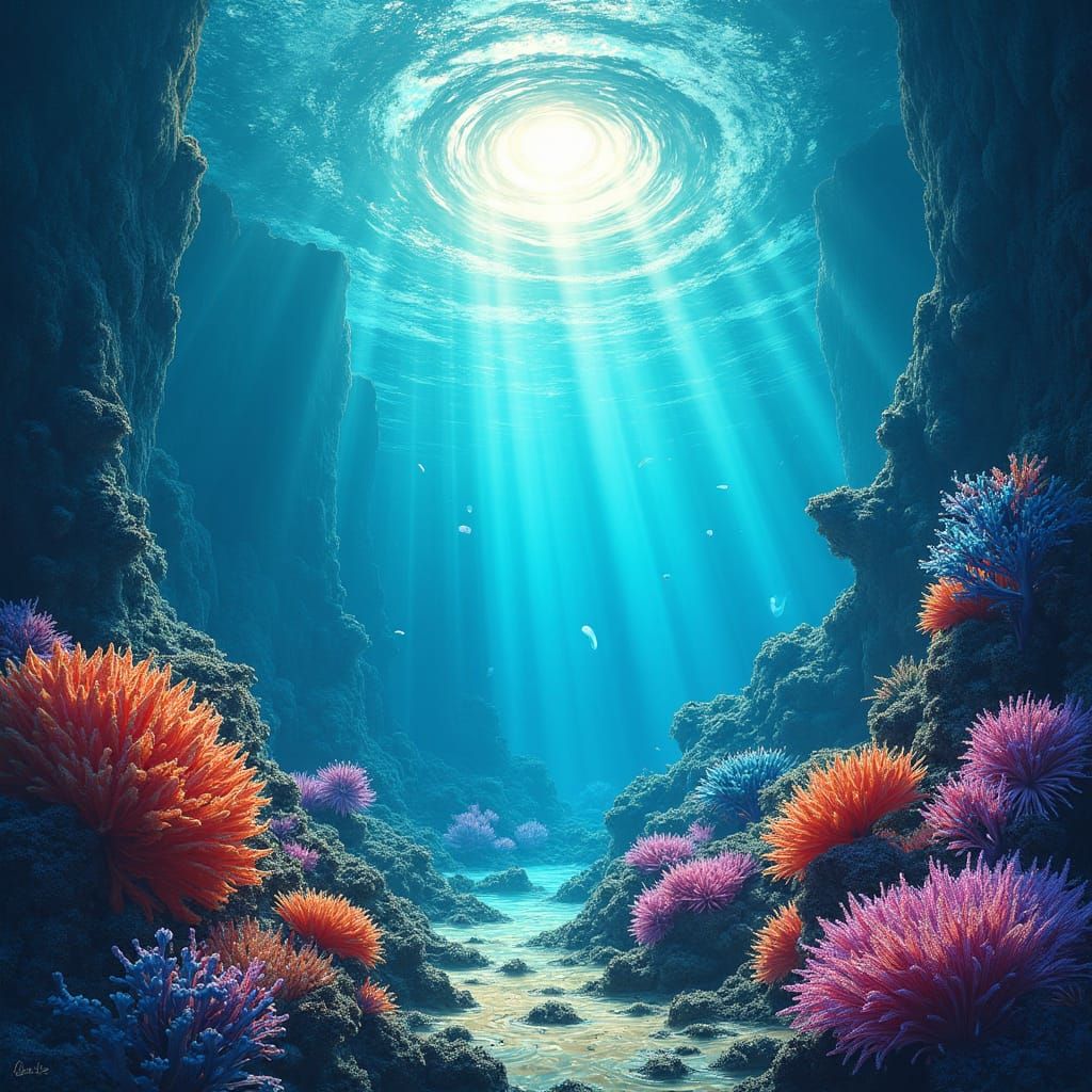 Iridescent Oceanic Landscape in Surreal Digital Art Style
