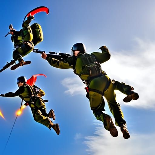 Hyperrealistic Skydiving Paratroopers in Cinematic Action