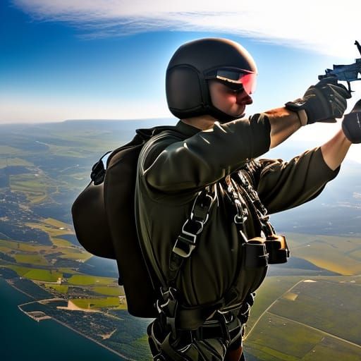 Hyperrealistic Skydiving Paratroopers Firing Weapons