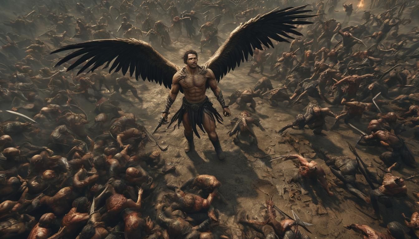 Archangel Battles Hellspawn in Hyperphotorealistic 3D