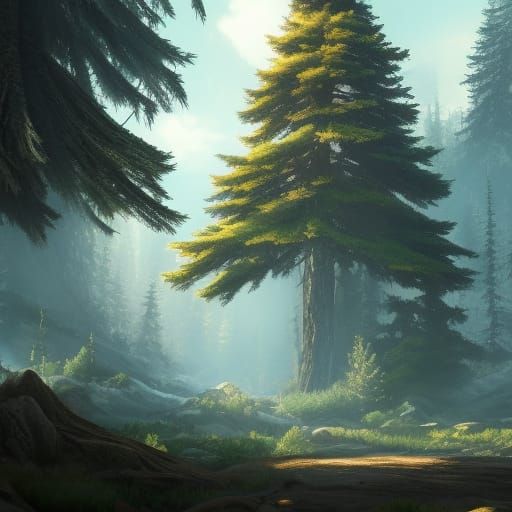 Ethereal Pine Tree in Vibrant Fantasy World