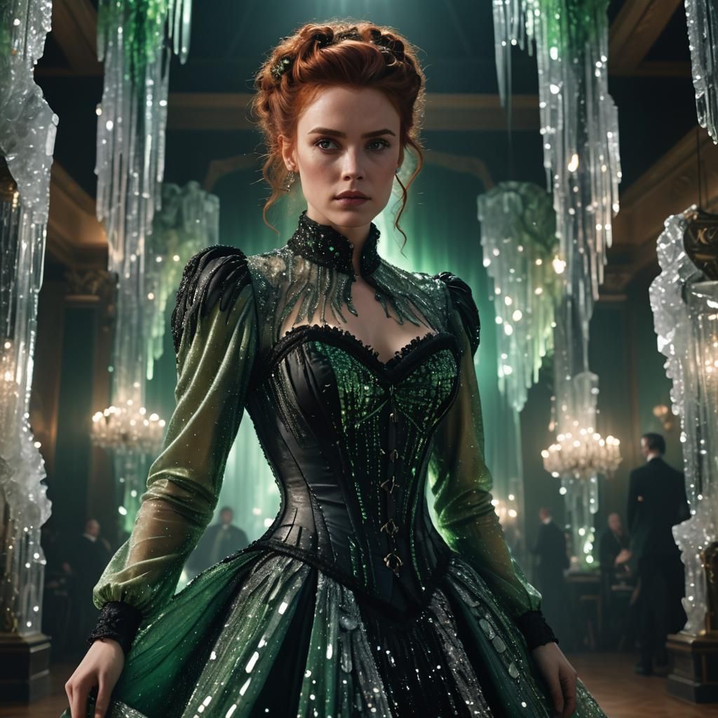 Crystal Dress in Opulent Ballroom: Cinematic Portrait
