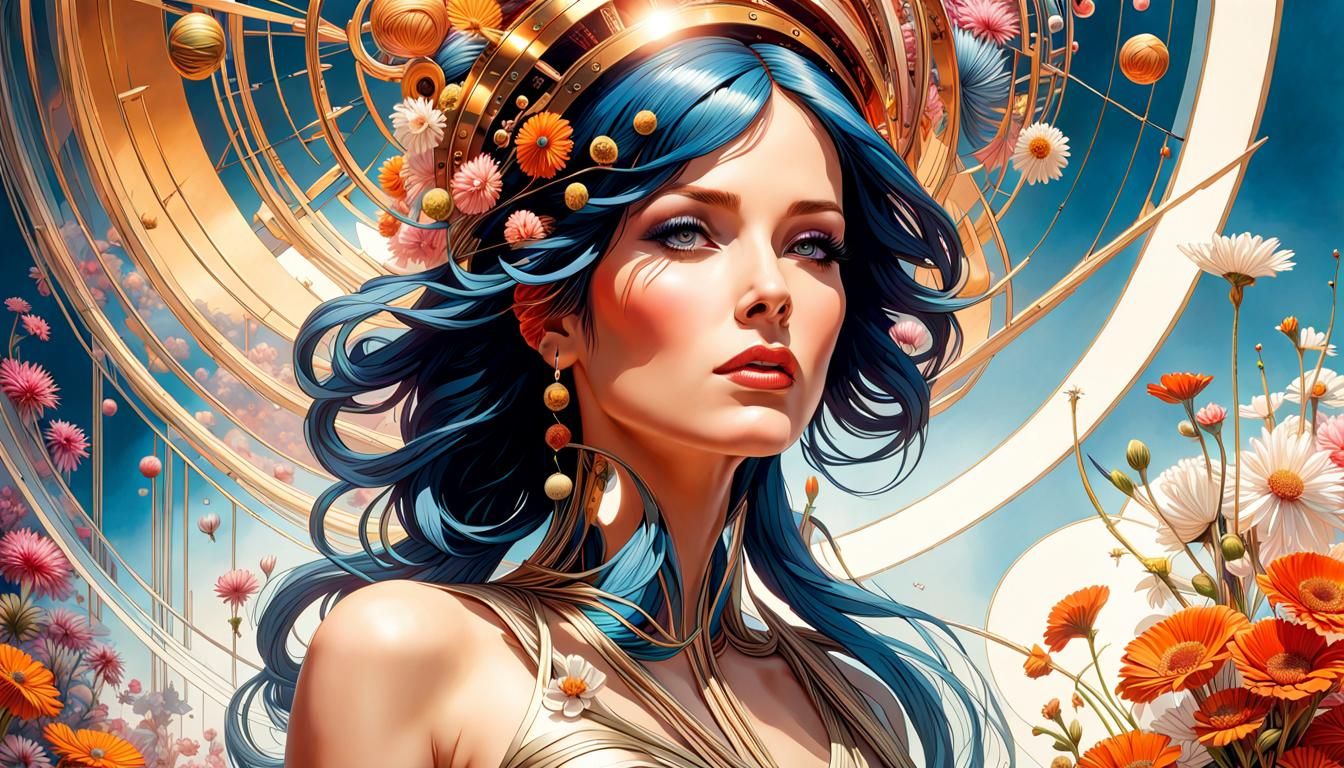 Maximalist Portrait of Woman in Art Nouveau Style