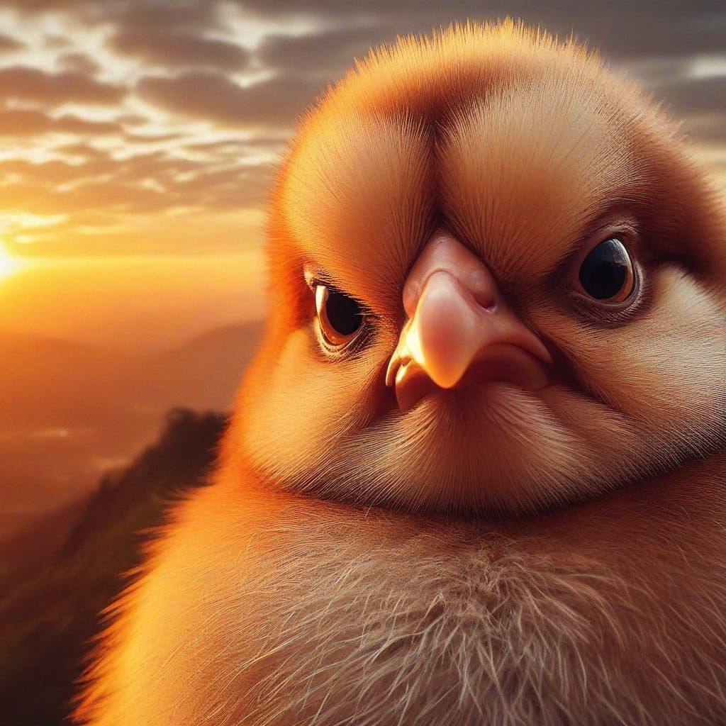 Obese Fuzzy Chick Portrait with Sarcastic Expression