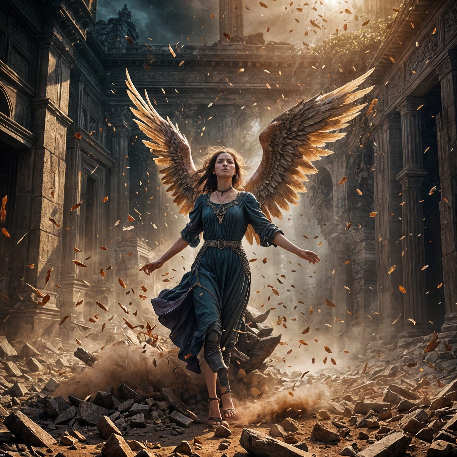 Angel Descending into Dust: Detailed Matte Painting