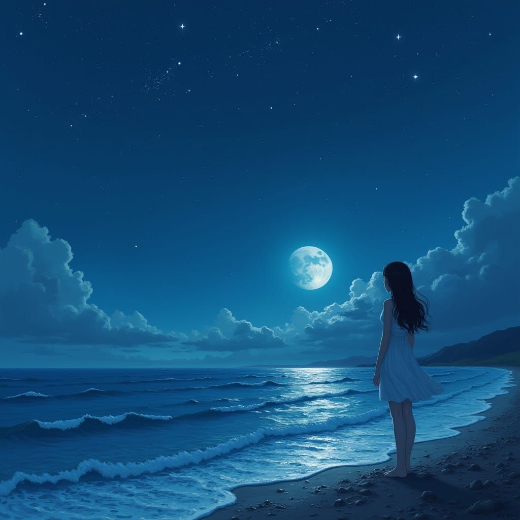 Ethereal Oceanic Dreamscape under Starry Night Sky