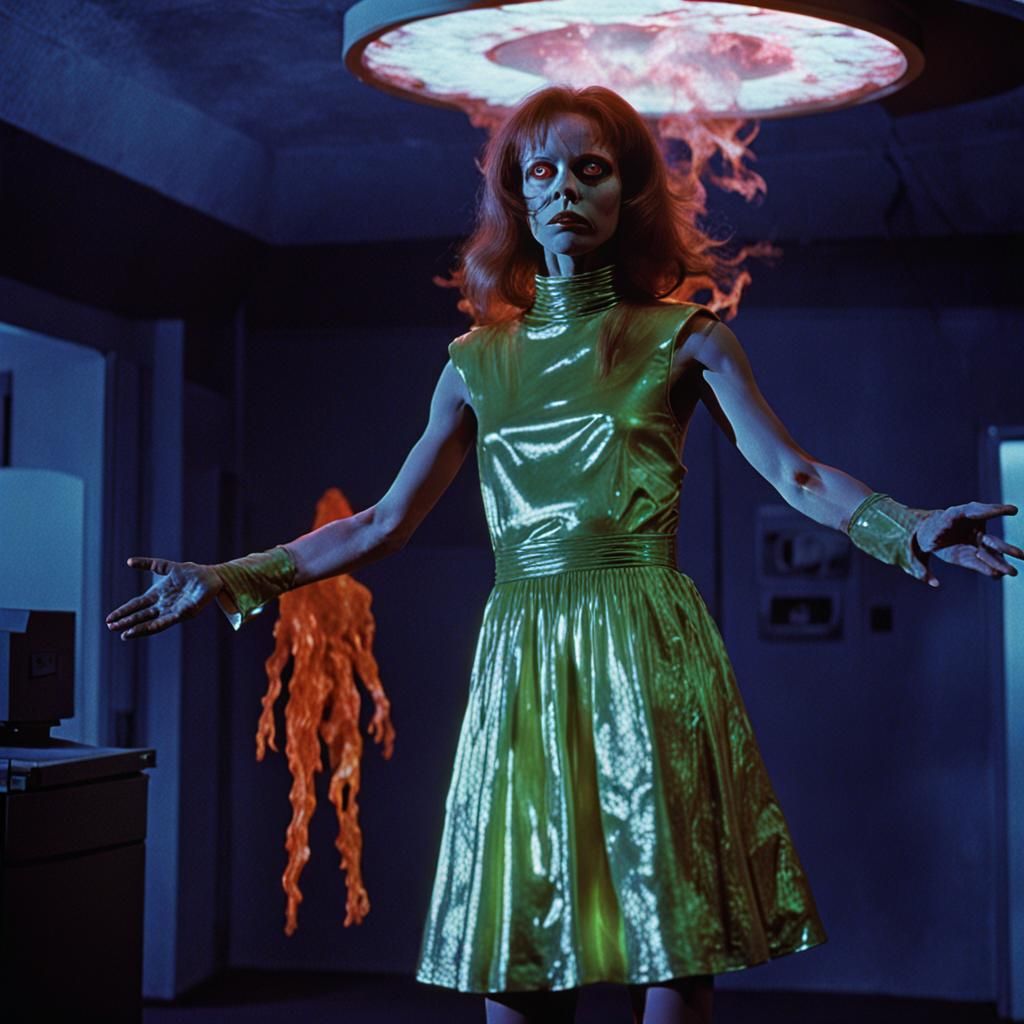 Interstellar Abduction of Woman in 1980s B-Movie Style