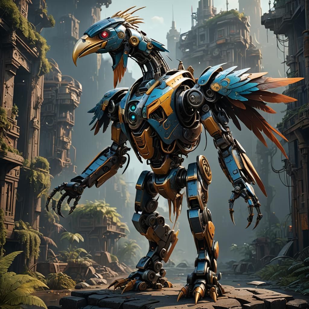 Detailed Robot Bird Concept Art in 8k