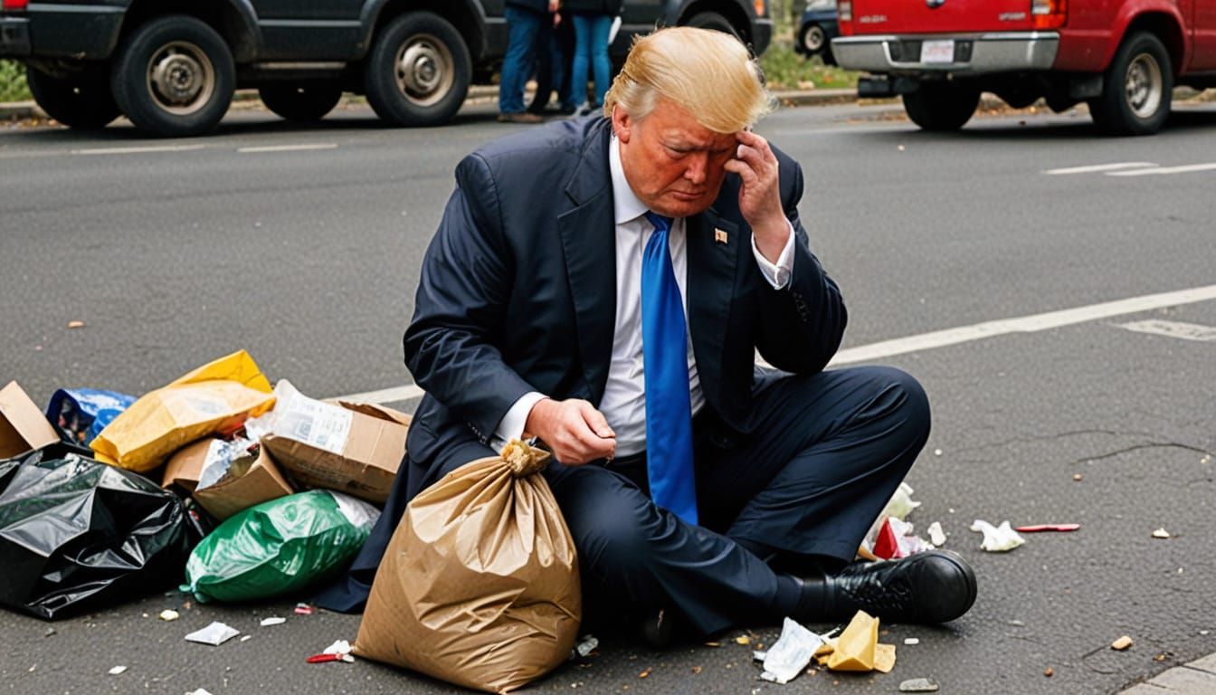 Distressed Man Eating Garbage in Street