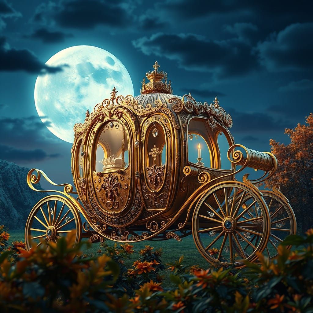 Majestic Fantasy Carriage Under a Starry Night Sky