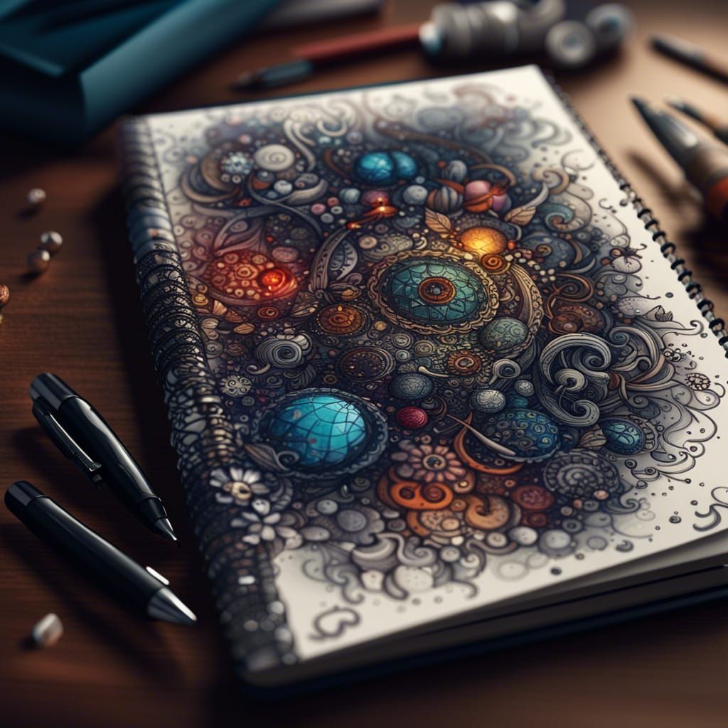 Intricate Ink Pen Doodles on Notepad in 16K