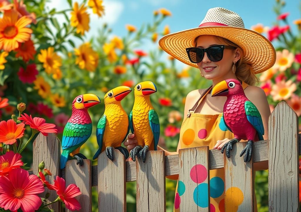 Whimsical Artist Paints Cartoon Jungle Birds