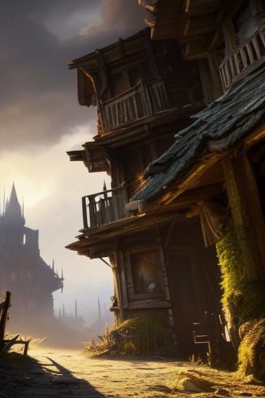 Abandoned Medieval Village in Dark Fantasy Style